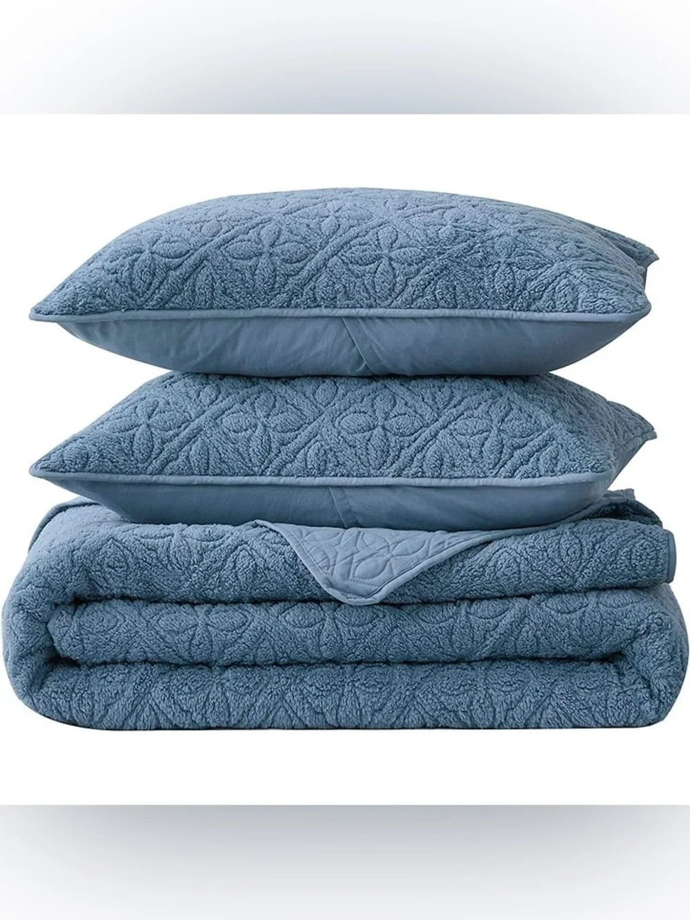 Blue Quilted sherpa king 3 piece Bedspread Set